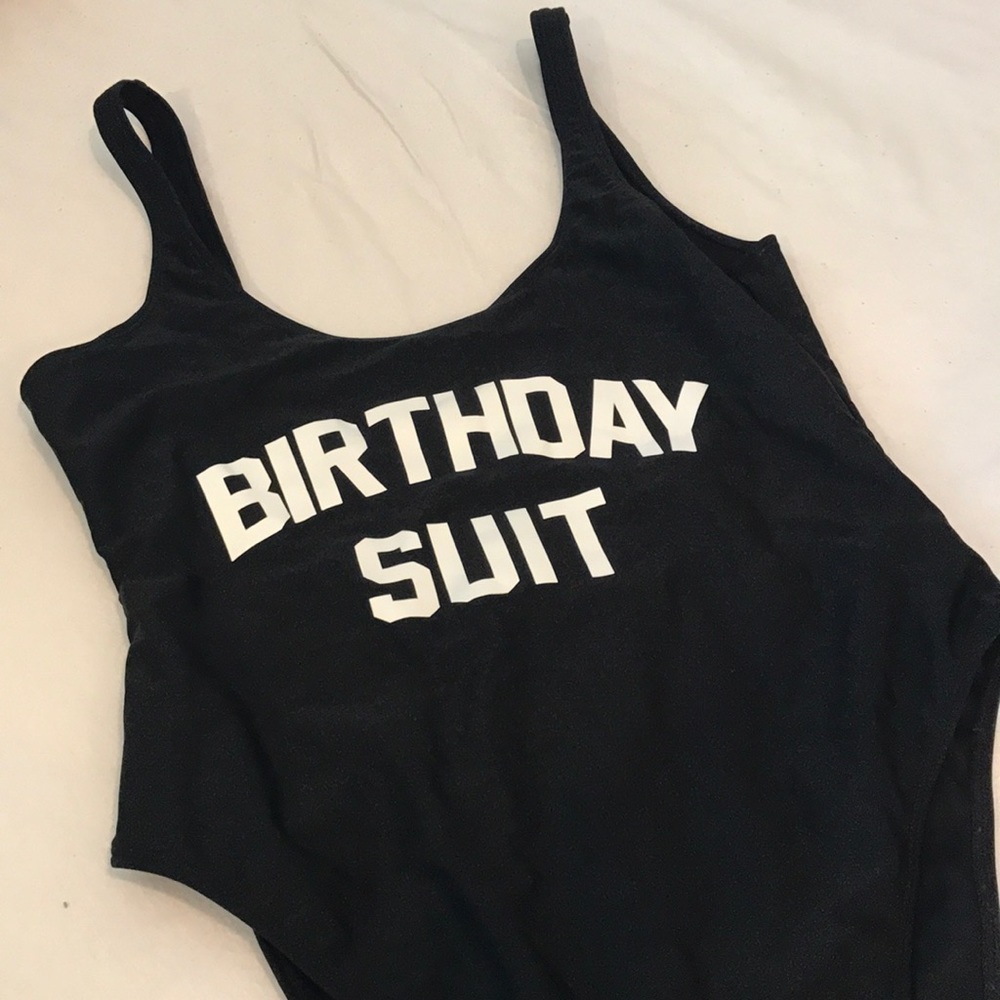 One piece black bathing suit